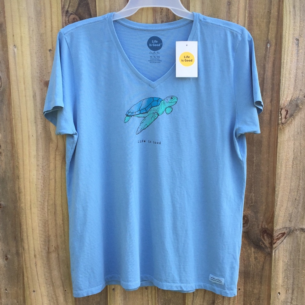 Life Is Good T Shirt V Neck Crusher Turtle Tee